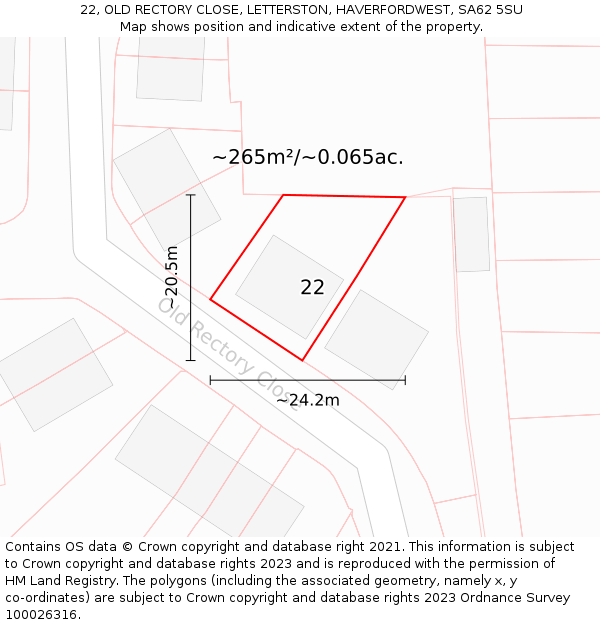 22, OLD RECTORY CLOSE, LETTERSTON, HAVERFORDWEST, SA62 5SU: Plot and title map