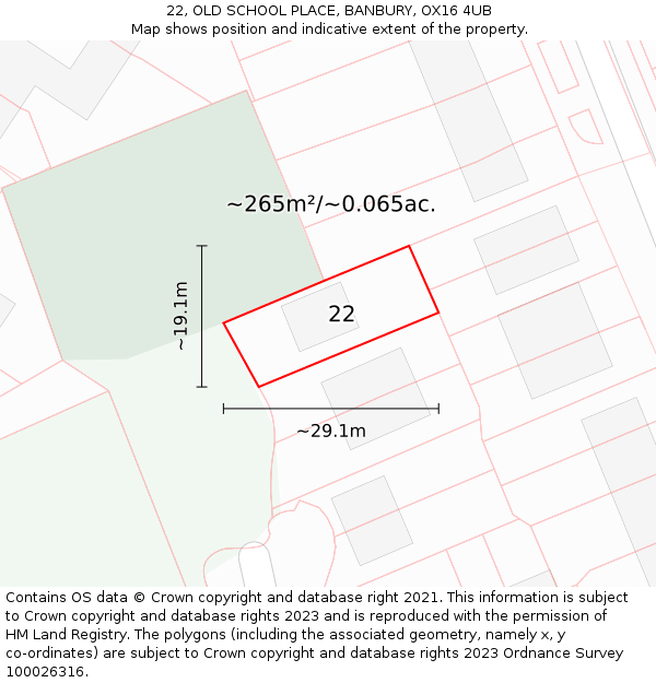 22, OLD SCHOOL PLACE, BANBURY, OX16 4UB: Plot and title map