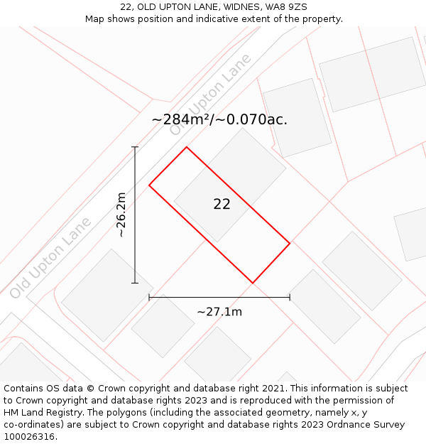 22, OLD UPTON LANE, WIDNES, WA8 9ZS: Plot and title map