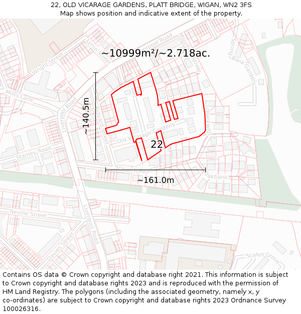 22, OLD VICARAGE GARDENS, PLATT BRIDGE, WIGAN, WN2 3FS: Plot and title map