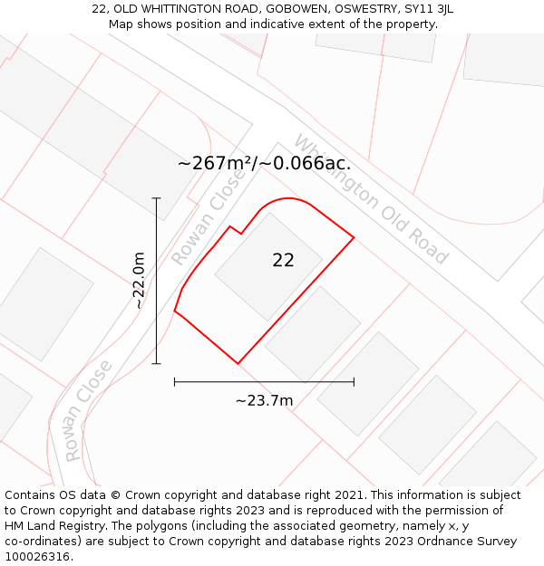 22, OLD WHITTINGTON ROAD, GOBOWEN, OSWESTRY, SY11 3JL: Plot and title map