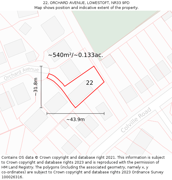 22, ORCHARD AVENUE, LOWESTOFT, NR33 9PD: Plot and title map