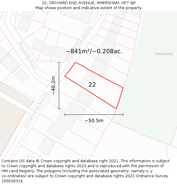 22, ORCHARD END AVENUE, AMERSHAM, HP7 9JP: Plot and title map