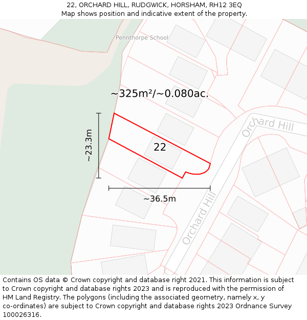 22, ORCHARD HILL, RUDGWICK, HORSHAM, RH12 3EQ: Plot and title map