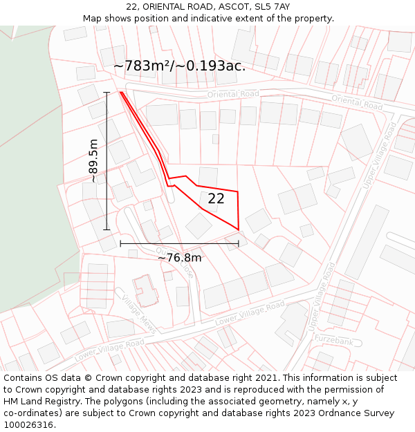 22, ORIENTAL ROAD, ASCOT, SL5 7AY: Plot and title map