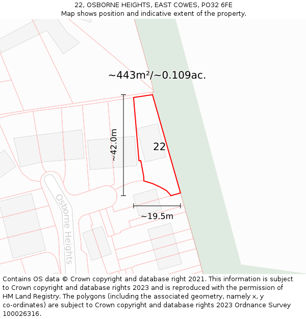 22, OSBORNE HEIGHTS, EAST COWES, PO32 6FE: Plot and title map