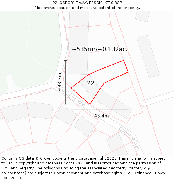 22, OSBORNE WAY, EPSOM, KT19 8GR: Plot and title map