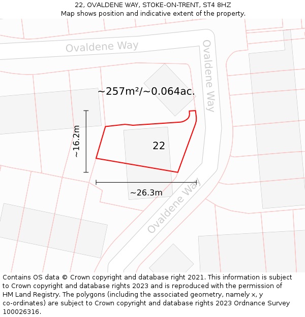 22, OVALDENE WAY, STOKE-ON-TRENT, ST4 8HZ: Plot and title map