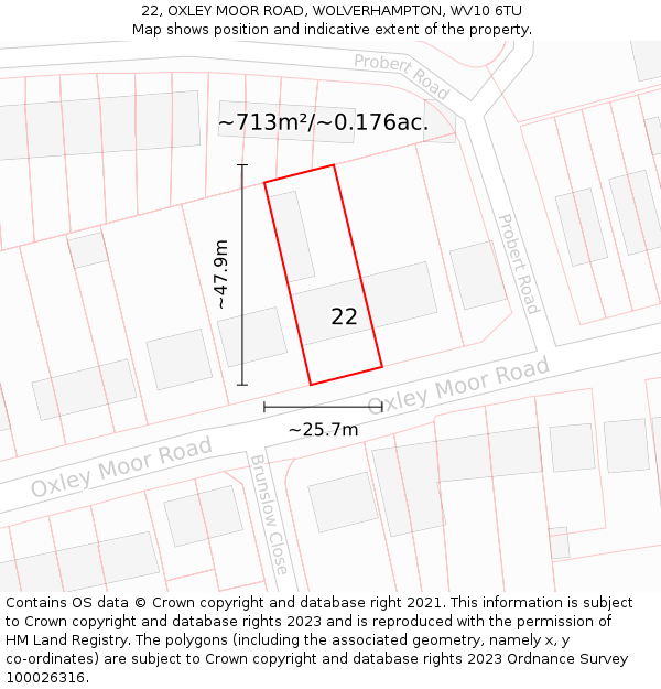 22, OXLEY MOOR ROAD, WOLVERHAMPTON, WV10 6TU: Plot and title map