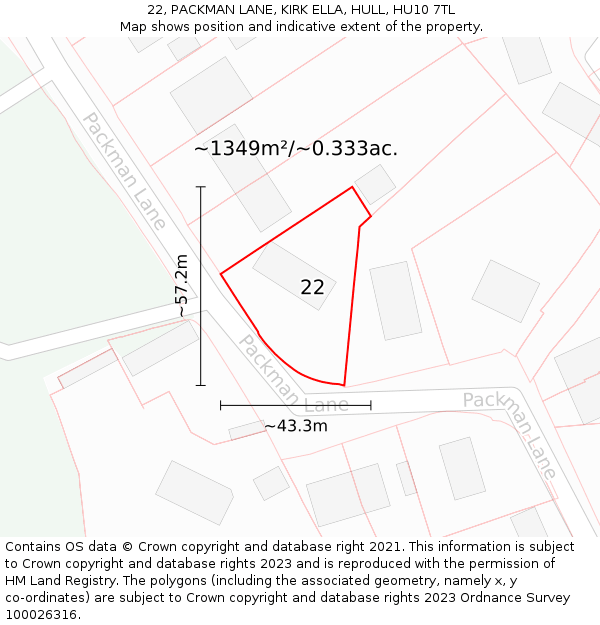 22, PACKMAN LANE, KIRK ELLA, HULL, HU10 7TL: Plot and title map