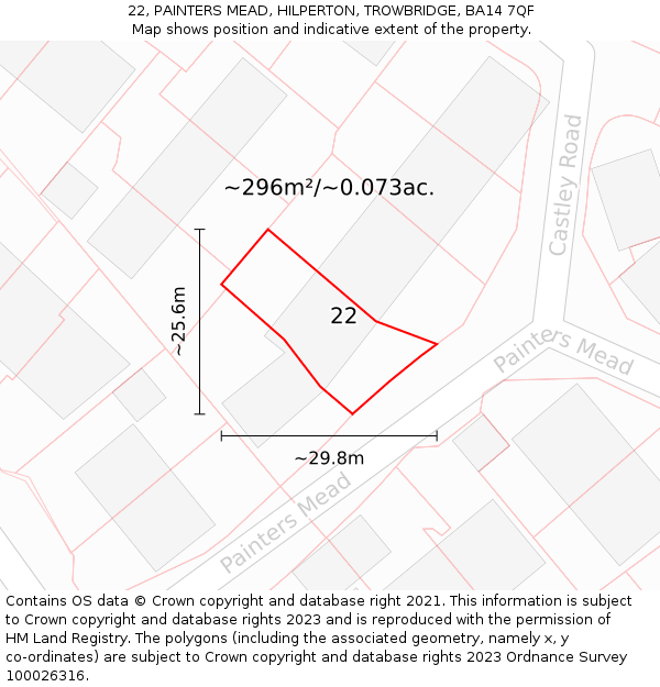 22, PAINTERS MEAD, HILPERTON, TROWBRIDGE, BA14 7QF: Plot and title map