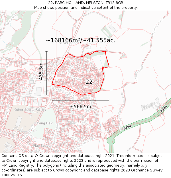 22, PARC HOLLAND, HELSTON, TR13 8GR: Plot and title map