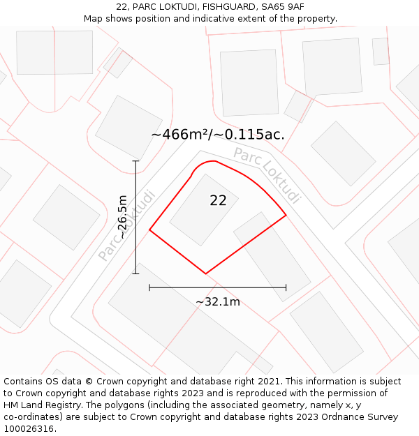 22, PARC LOKTUDI, FISHGUARD, SA65 9AF: Plot and title map