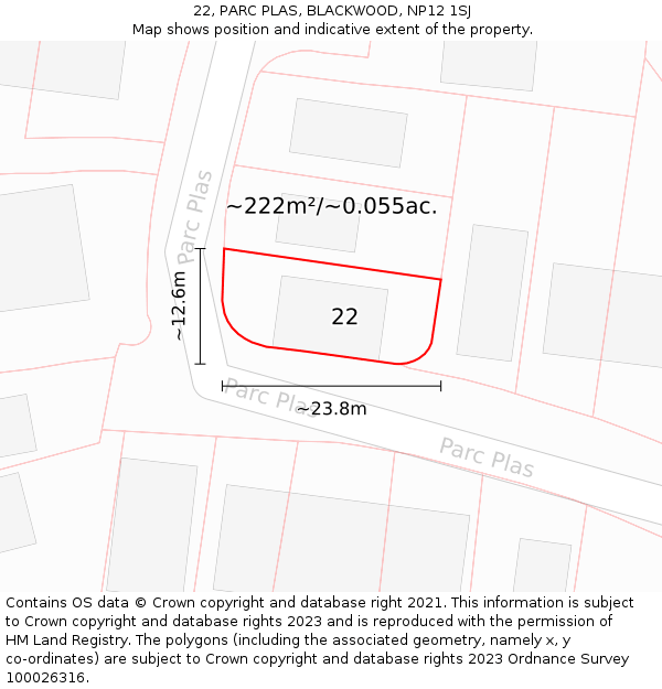 22, PARC PLAS, BLACKWOOD, NP12 1SJ: Plot and title map