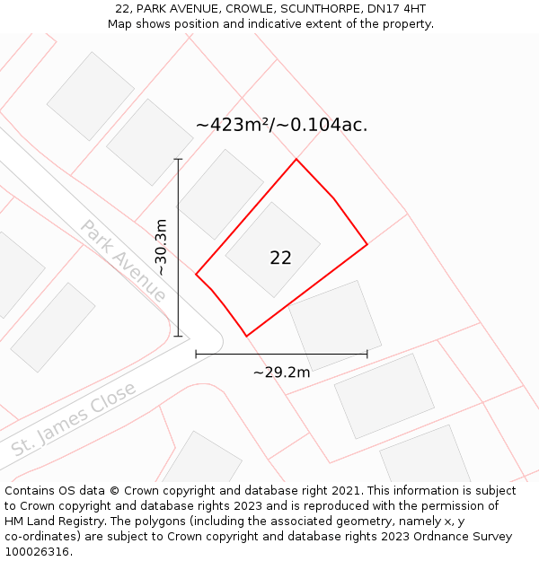 22, PARK AVENUE, CROWLE, SCUNTHORPE, DN17 4HT: Plot and title map