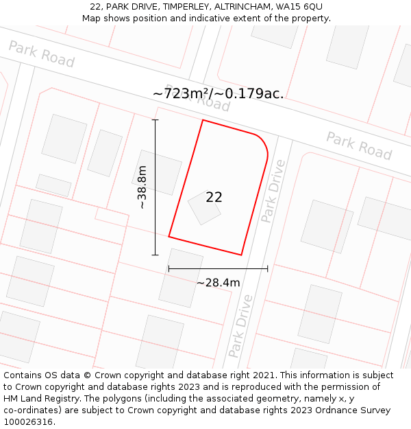 22, PARK DRIVE, TIMPERLEY, ALTRINCHAM, WA15 6QU: Plot and title map