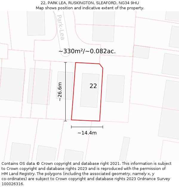 22, PARK LEA, RUSKINGTON, SLEAFORD, NG34 9HU: Plot and title map