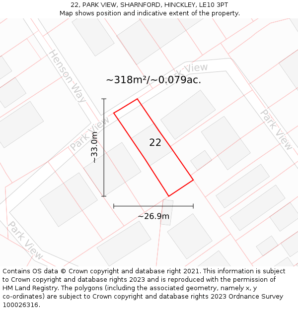 22, PARK VIEW, SHARNFORD, HINCKLEY, LE10 3PT: Plot and title map