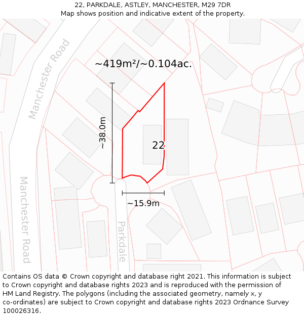 22, PARKDALE, ASTLEY, MANCHESTER, M29 7DR: Plot and title map