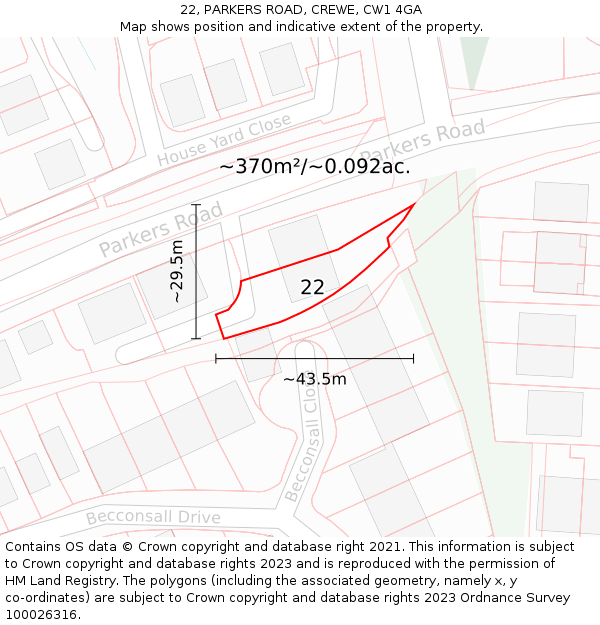 22, PARKERS ROAD, CREWE, CW1 4GA: Plot and title map