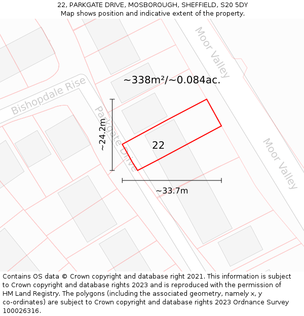 22, PARKGATE DRIVE, MOSBOROUGH, SHEFFIELD, S20 5DY: Plot and title map