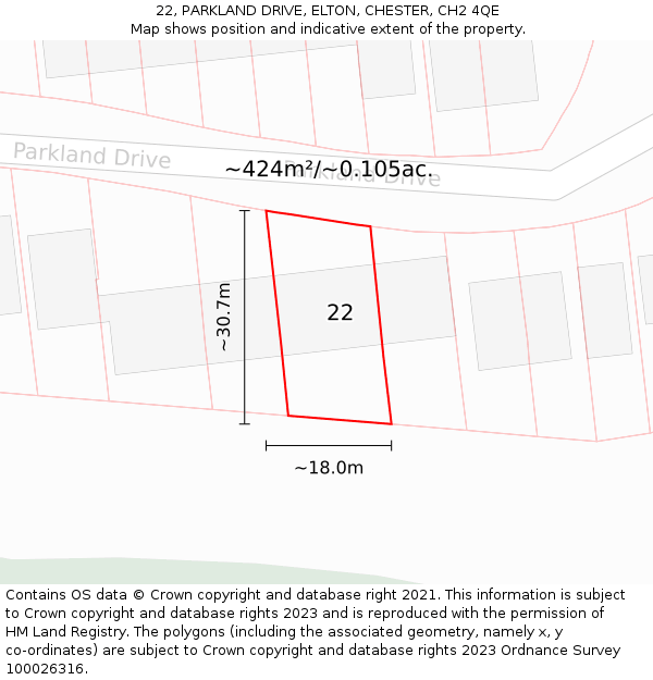 22, PARKLAND DRIVE, ELTON, CHESTER, CH2 4QE: Plot and title map