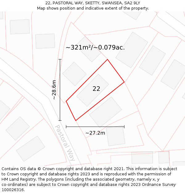 22, PASTORAL WAY, SKETTY, SWANSEA, SA2 9LY: Plot and title map