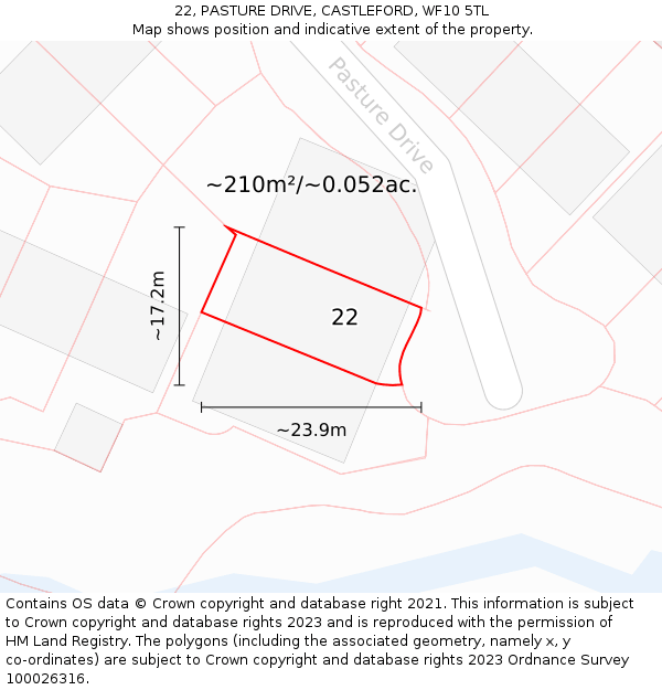 22, PASTURE DRIVE, CASTLEFORD, WF10 5TL: Plot and title map