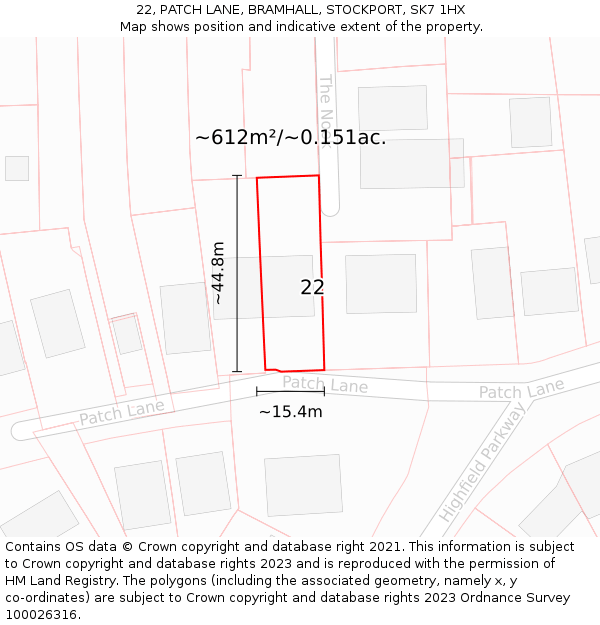 22, PATCH LANE, BRAMHALL, STOCKPORT, SK7 1HX: Plot and title map