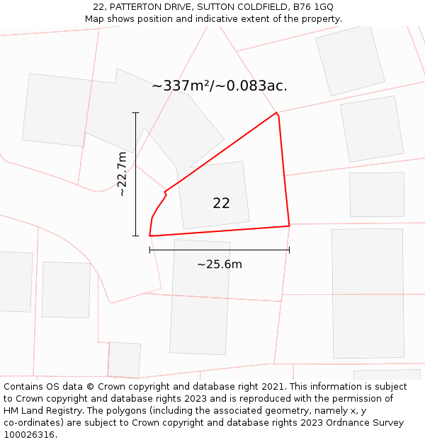 22, PATTERTON DRIVE, SUTTON COLDFIELD, B76 1GQ: Plot and title map