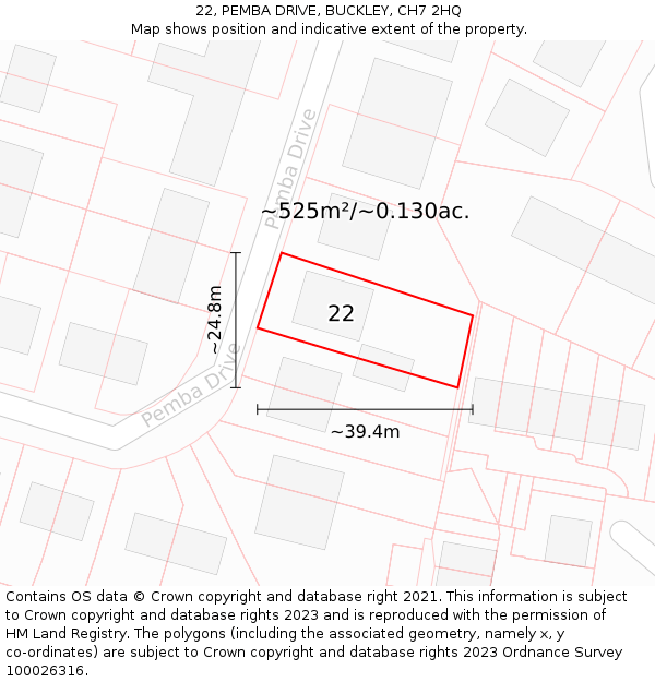 22, PEMBA DRIVE, BUCKLEY, CH7 2HQ: Plot and title map