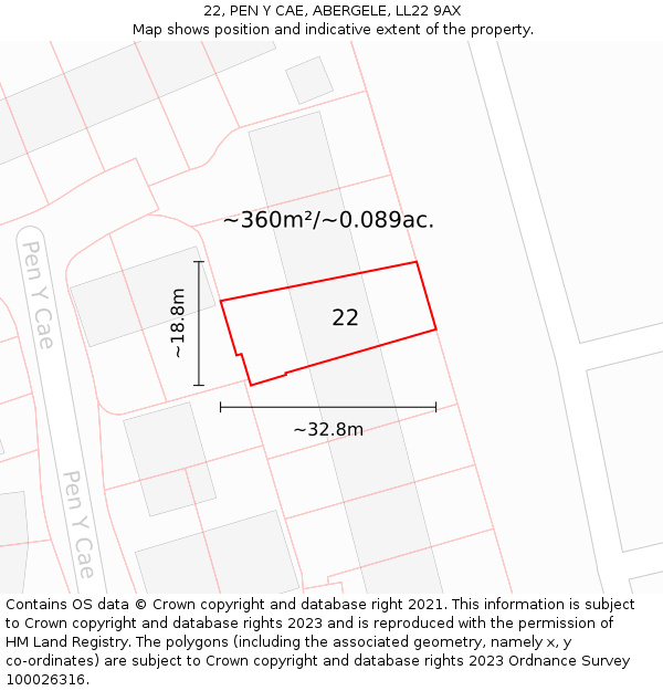 22, PEN Y CAE, ABERGELE, LL22 9AX: Plot and title map