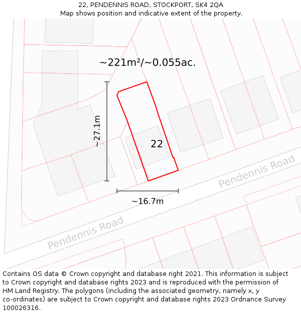 22, PENDENNIS ROAD, STOCKPORT, SK4 2QA: Plot and title map