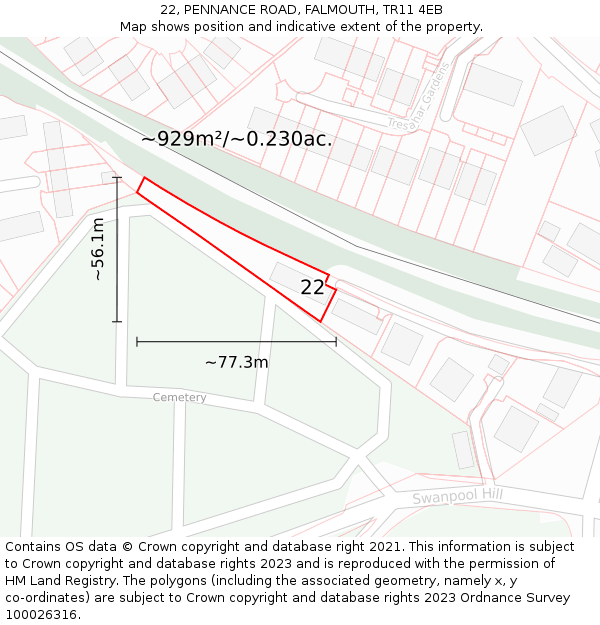 22, PENNANCE ROAD, FALMOUTH, TR11 4EB: Plot and title map