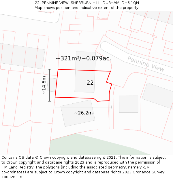 22, PENNINE VIEW, SHERBURN HILL, DURHAM, DH6 1QN: Plot and title map