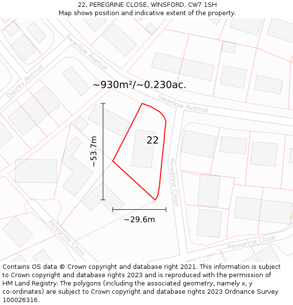 22, PEREGRINE CLOSE, WINSFORD, CW7 1SH: Plot and title map