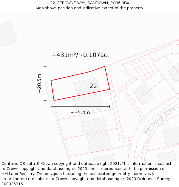 22, PEROWNE WAY, SANDOWN, PO36 9BX: Plot and title map