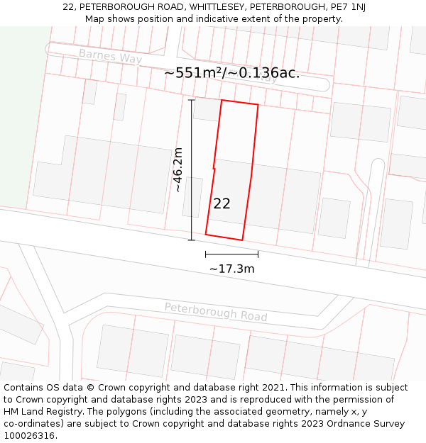 22, PETERBOROUGH ROAD, WHITTLESEY, PETERBOROUGH, PE7 1NJ: Plot and title map