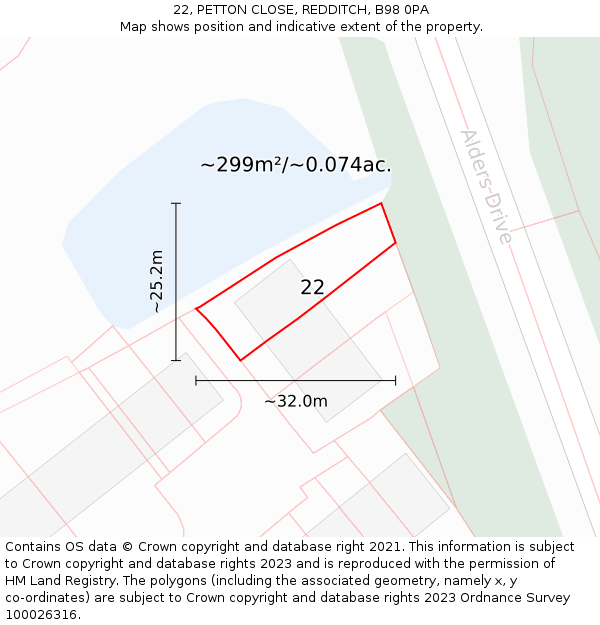22, PETTON CLOSE, REDDITCH, B98 0PA: Plot and title map