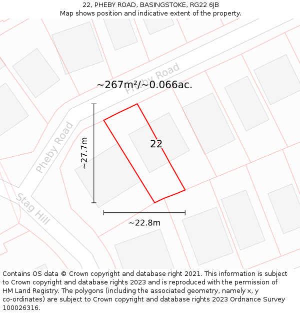 22, PHEBY ROAD, BASINGSTOKE, RG22 6JB: Plot and title map