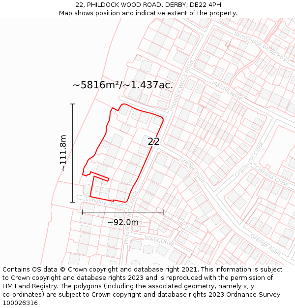 22, PHILDOCK WOOD ROAD, DERBY, DE22 4PH: Plot and title map