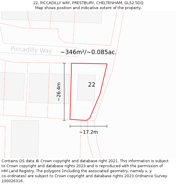 22, PICCADILLY WAY, PRESTBURY, CHELTENHAM, GL52 5DQ: Plot and title map