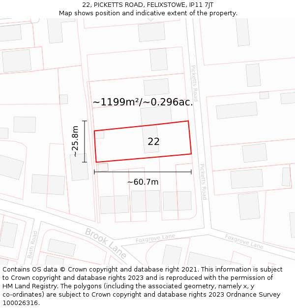 22, PICKETTS ROAD, FELIXSTOWE, IP11 7JT: Plot and title map