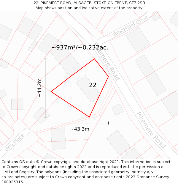 22, PIKEMERE ROAD, ALSAGER, STOKE-ON-TRENT, ST7 2SB: Plot and title map