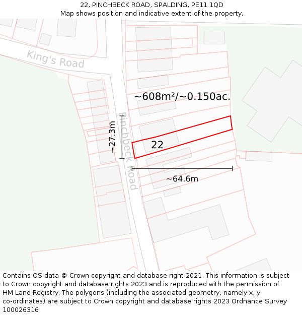 22, PINCHBECK ROAD, SPALDING, PE11 1QD: Plot and title map