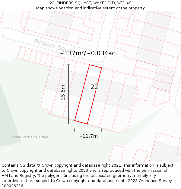 22, PINDERS SQUARE, WAKEFIELD, WF1 4SJ: Plot and title map