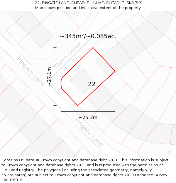 22, PINGATE LANE, CHEADLE HULME, CHEADLE, SK8 7LX: Plot and title map