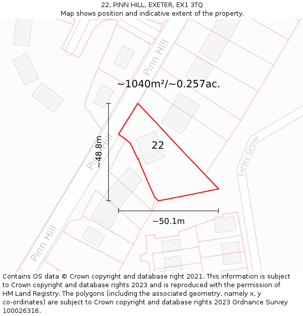 22, PINN HILL, EXETER, EX1 3TQ: Plot and title map