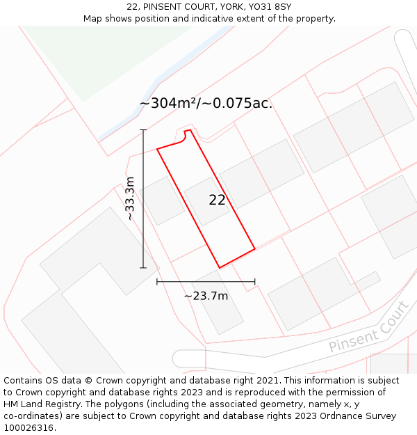 22, PINSENT COURT, YORK, YO31 8SY: Plot and title map