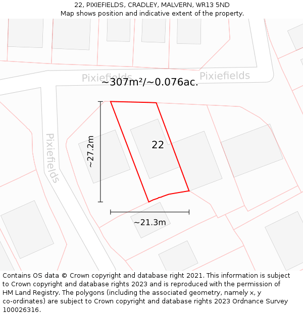 22, PIXIEFIELDS, CRADLEY, MALVERN, WR13 5ND: Plot and title map